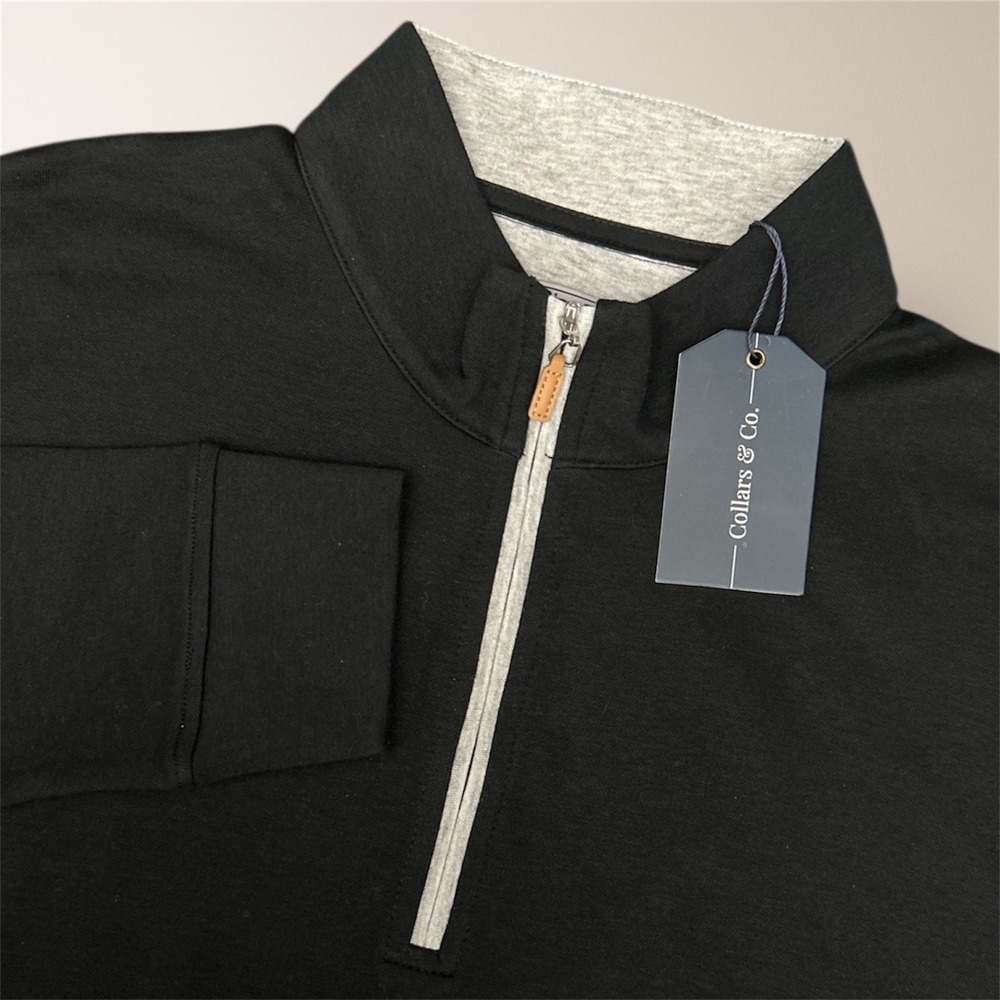 Collars & Co Mens L Black Cloud Cotton Blend 1/4 Zip Pullover Sweater Preppy New